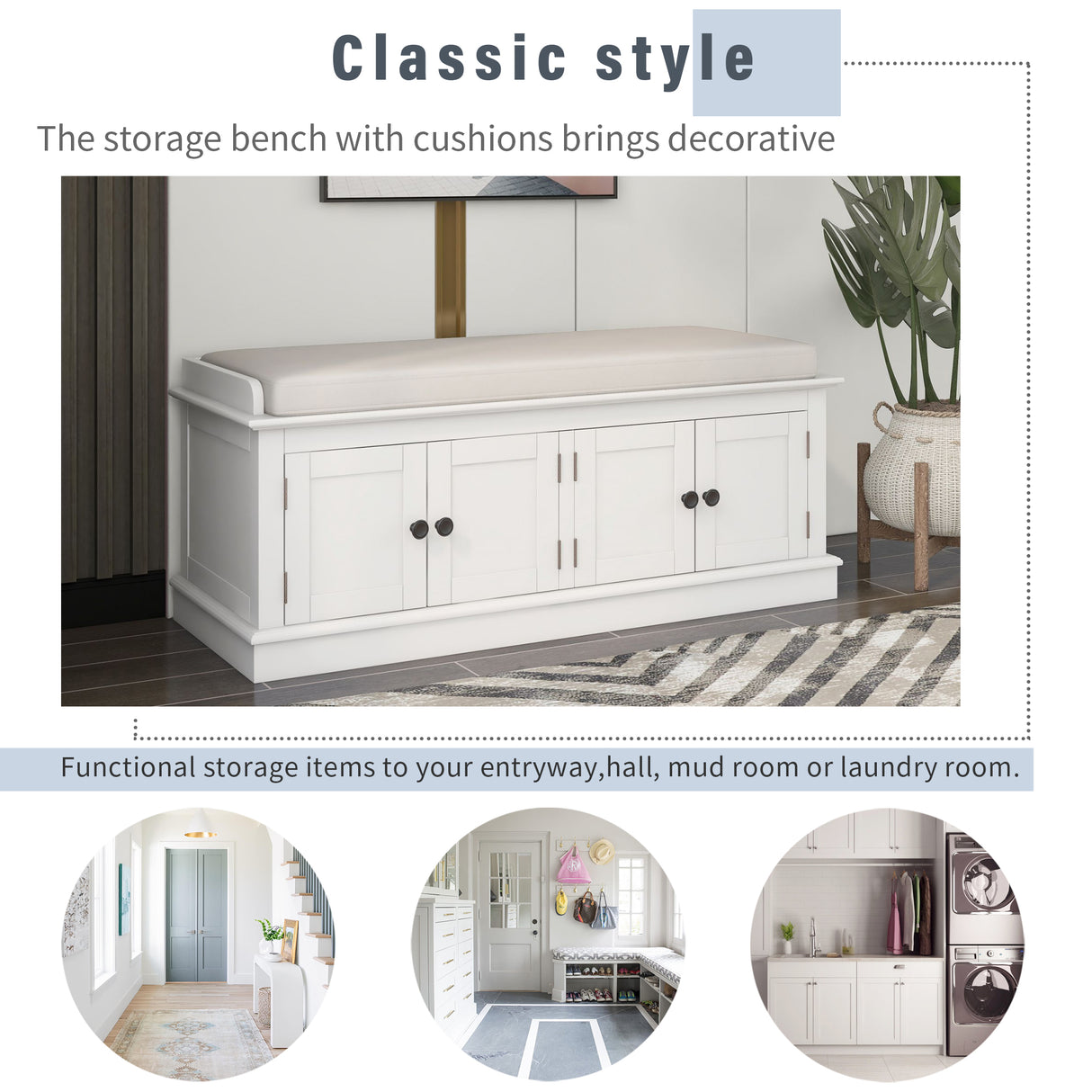 TREXM storage table with 4 adjustable doors and shelves, detachable padded shoe stand (white) - V.I.P Digital Presence