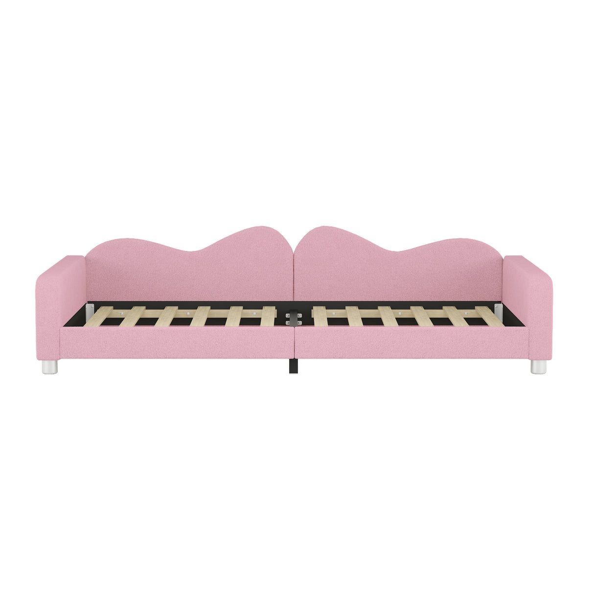 Twin size Upholstered Daybed, Sherpa Fabric Sofabed with Cloud-Shaped Backrest, No Box-spring Needed, Pink - V.I.P Digital Presence