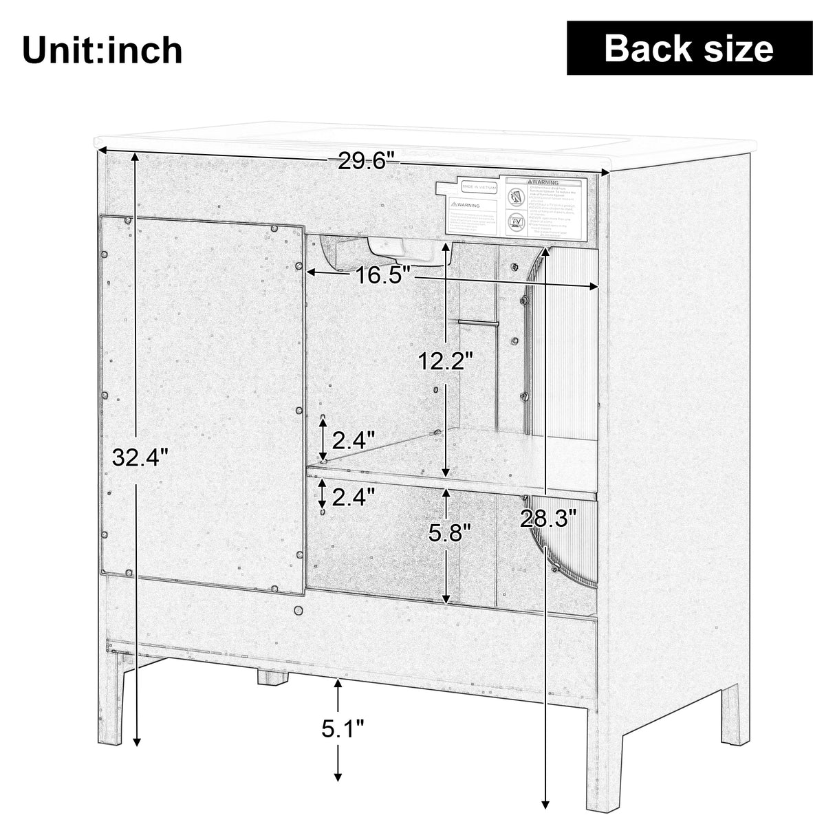 30" Bathroom Vanity with Sink, Bathroom Vanity Cabinet with Two Drawers and Door, Adjustable Shelf, Solid Wood and MDF, Black - V.I.P Digital Presence