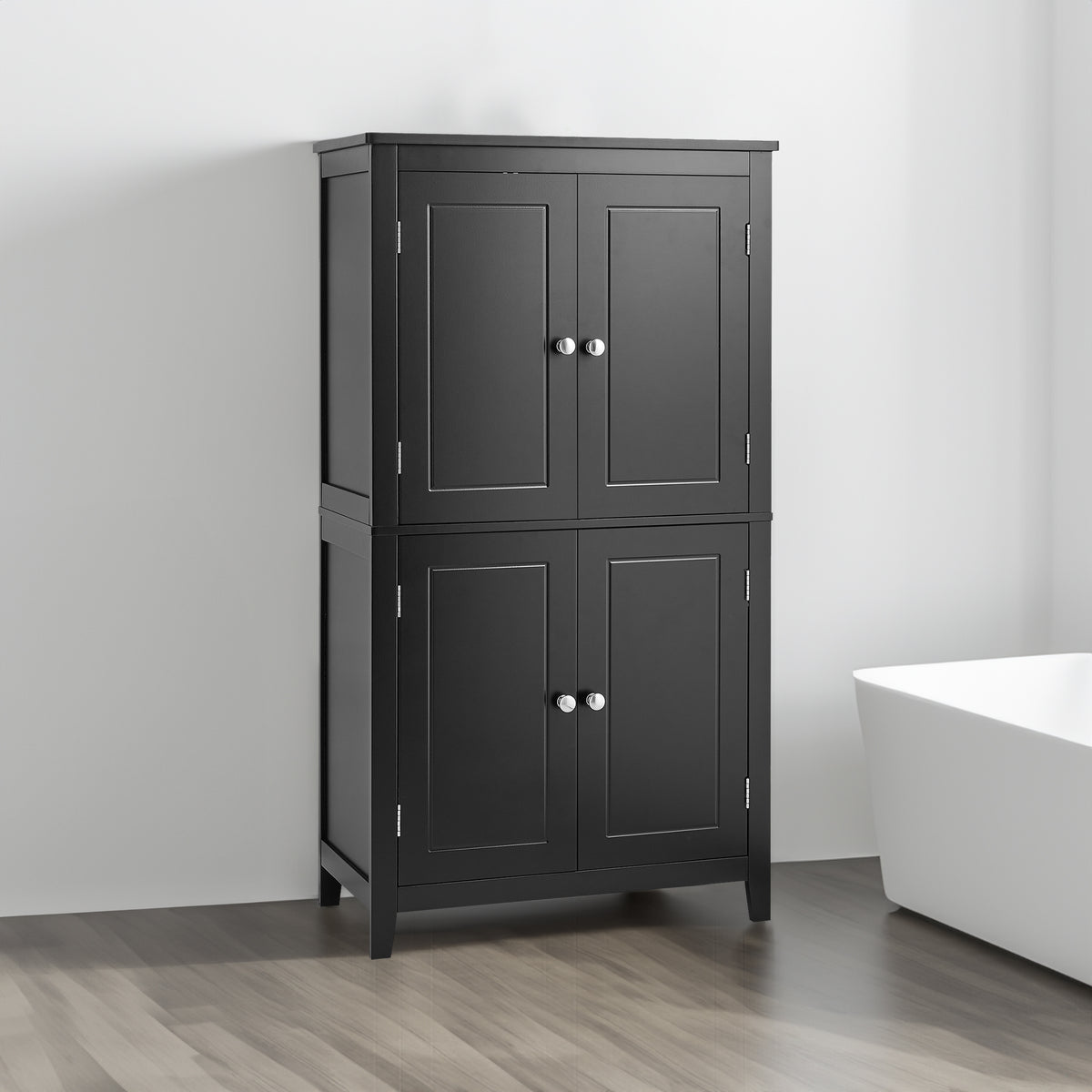 Bathroom floor storage cabinet, bathroom storage cabinet, 4-door independent cabinet, adjustable shelf, adaptive shelf, black - V.I.P Digital Presence