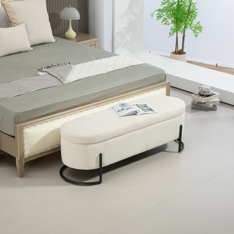 COOLMOR storage Ottoman chair with safety hinge and soft cushion fabric storage Ottoman stool (beige) - V.I.P Digital Presence