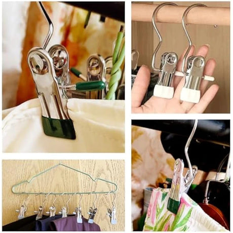 10pcs Stainless Steel Clothespins Laundry Clothes Pegs With Hook Portable Hanging Clothes Clip Wardrobe Clothes Organizer Hanger - V.I.P Digital Presence