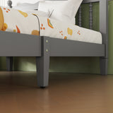 Twin Bed with Column-Decoration Headboard, with Bed Slats,Grey - V.I.P Digital Presence