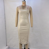 Women's Solid Color PU Leather Sexy Strapless Waist-Cinching Bodycon Dress - V.I.P Digital Presence