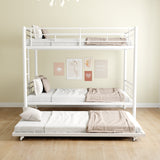 Heavy-duty Sturdy Meta Twin over Twin with Trundle Bunk Bed/l/ Noise Reduced/ Safety Guardrail/No Box Spring Needed,White - V.I.P Digital Presence