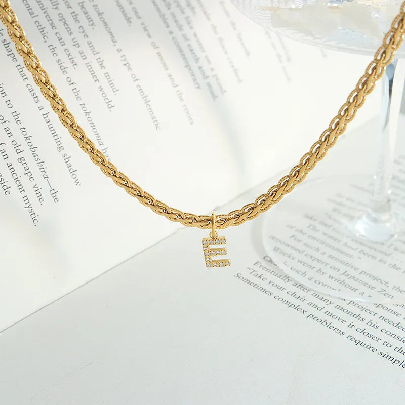 Brass Inlaid Zircon Letter Pendant Necklace - V.I.P Digital Presence
