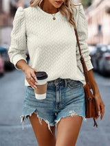 Textured Round Neck Long Sleeve Sweatshirt - V.I.P Digital Presence