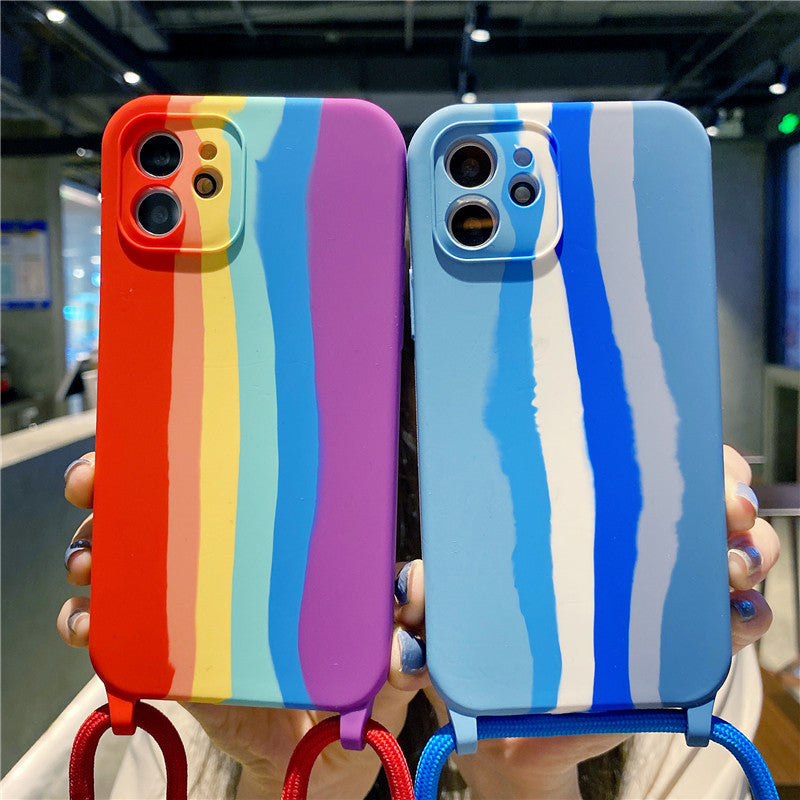 Funda para teléfono móvil Apple 13 Pro con cordón de silicona arcoíris, compatible con el 11 Pro, funda anticaídas con todo incluido. 