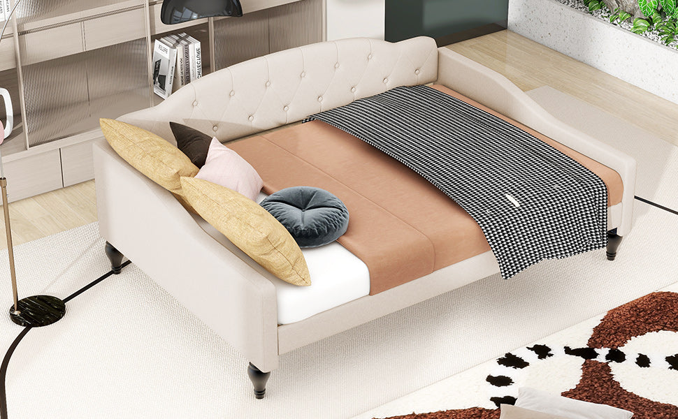 Full Size Upholstered Tufted Daybed Beige - V.I.P Digital Presence