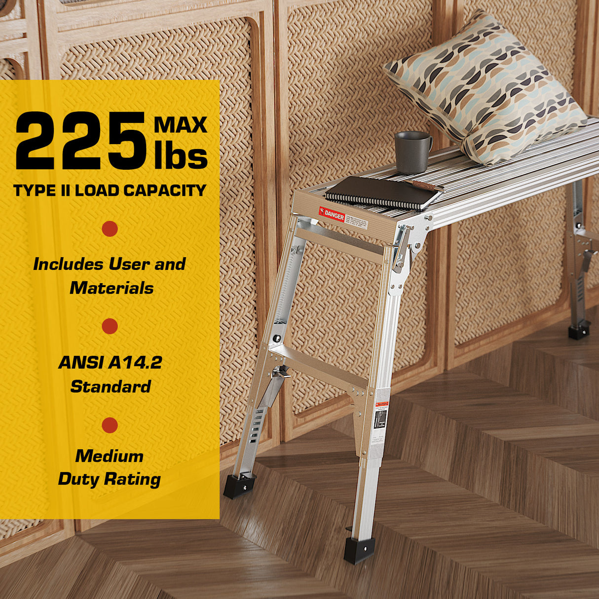 Aluminum Work Platform Large Size Step Stool Folding Portable Work Bench 40" Width Telescopic Feet 22" -27.5" Height Adjustable - V.I.P Digital Presence