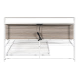 Queen Size Metal Platform Bed Frame with Trundle, USB Ports and Slat Support ,No Box Spring Needed White - V.I.P Digital Presence