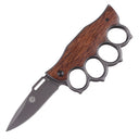 Cuchillo plegable con mango de madera y guante de boxeo, para exteriores, de acero inoxidable, de bolsillo y de campo.