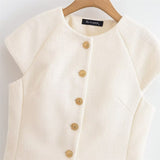Fashionable Casual Round Neck Versatile Vest with Front Button Closure for Women - V.I.P Digital Presence