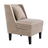 Velvet Upholstered Accent Chair with Cream Piping, Tan and Cream - V.I.P Digital Presence