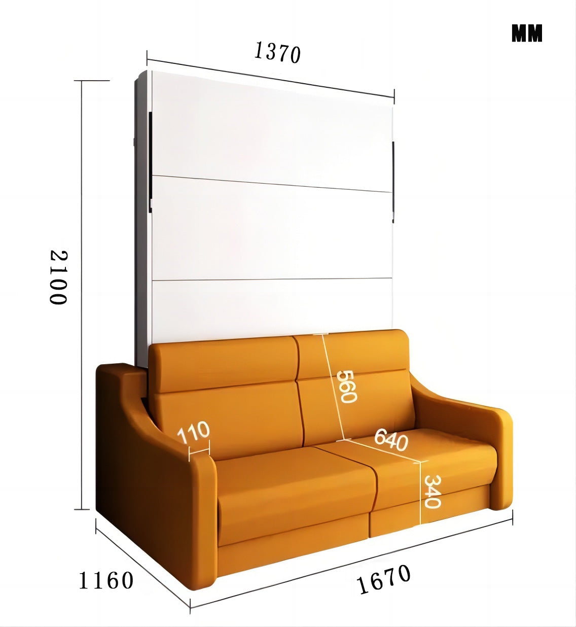 Full size Morden Deisgn vertical Murphy bed with sofa and drawers, white wall bed, space saving hidden bed with new gas pillars - V.I.P Digital Presence