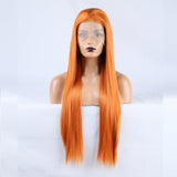 Long Straight Hair 13*2.5 Orange Chemical Fiber Front Lace Wig Head Cover Natural Hairline - V.I.P Digital Presence
