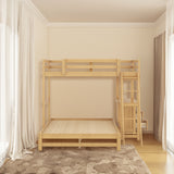 Twin over Full Bunk Bed with Built-in Desk and Three Drawers Natural