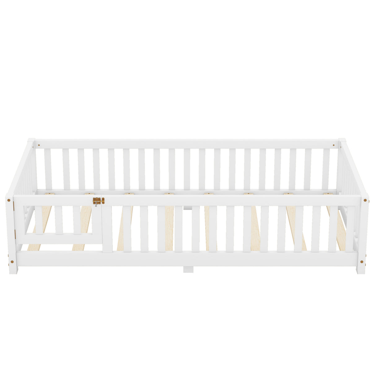 Twin Size Bed Floor Bed with Safety Guardrails and Door for Kids, White - V.I.P Digital Presence
