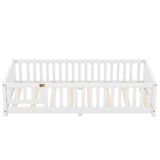 Twin Size Bed Floor Bed with Safety Guardrails and Door for Kids, White - V.I.P Digital Presence