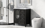 30" Bathroom Vanity with Sink, Bathroom Vanity Cabinet with Three Drawers and Door, Solid Wood and MDF, Black - V.I.P Digital Presence