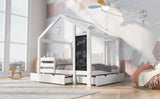Full House Bed with Blackboard and Drawers Two assembly options White - V.I.P Digital Presence