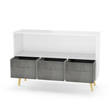 Kids bookcase with Collapsible Fabric Drawers Children's Book Display Toy Storage Cabinet Organizer White/Gray - V.I.P Digital Presence