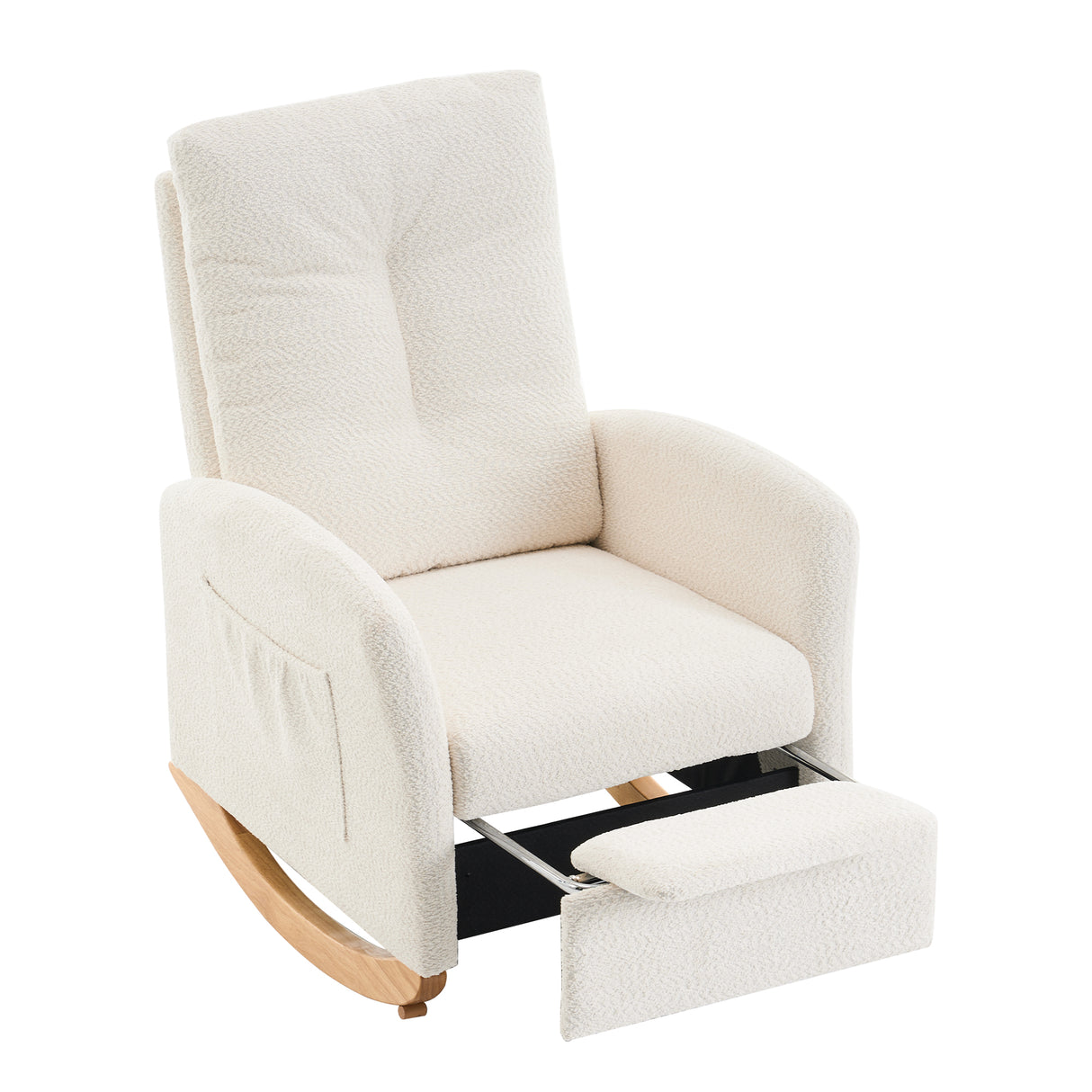 Accent Rocking  Chair with Footrest High Back Rubber Wood Rocking Legs Bedroom Living Space - V.I.P Digital Presence