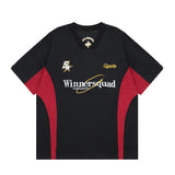Color Block Splicing V-Neck Sports Short Sleeve T-Shirt Men's Letter Embroidery Breathable Quick-Dry Loose Casual Top - V.I.P Digital Presence