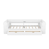 Upholstered Daybed with Trundle, Wood Slat Support,Upholstered Frame Sofa Bed Twin Blue - V.I.P Digital Presence