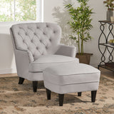 Modern light grey fabric club chair and Ottoman set, stylish cushioned armchair, paired with Ottoman style - V.I.P Digital Presence