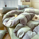 Cotton Dyed Washed Cotton Bedding Set Pure Cotton A Class Flat Sheet Quilt Cover Fitted Sheet Quilt Cover Three-Piece Set Striped