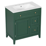 30" Bathroom Vanity with Sink Top, Bathroom Vanity Cabinet with Door and Two Drawers, Solid Wood Frame, One Package, Green - V.I.P Digital Presence