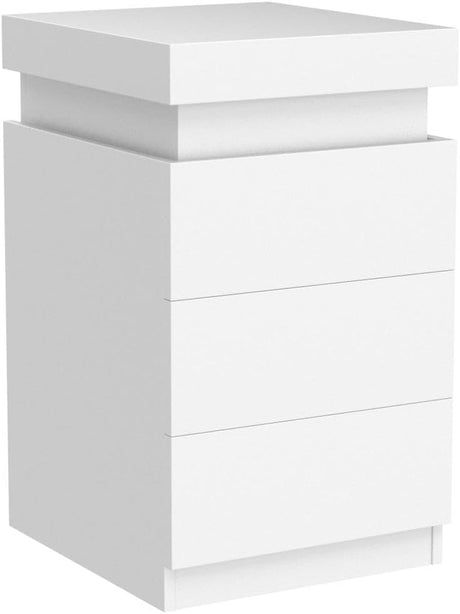 LED White Nightstand With 3 Drawers, Modern Multi-Colour LED Night Table Bedside Tables for Bedroom, Living Room - V.I.P Digital Presence