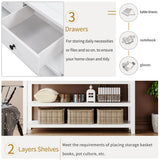 Retro Design Console Table with Two Open Shelves, Pine Solid Wood Frame and Legs for Living Room (Antique White) - V.I.P Digital Presence