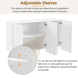 ON-TRANS Cream Style Shoe Cabinet with 5 Adjustable Solid Wood Legs, Large Storage Cabinet with Wave Doors, White - V.I.P Digital Presence