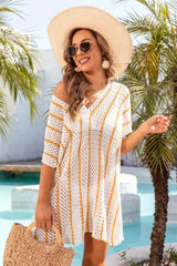 Angel Wings Openwork V-Neck Short Sleeve Cover Up - V.I.P Digital Presence