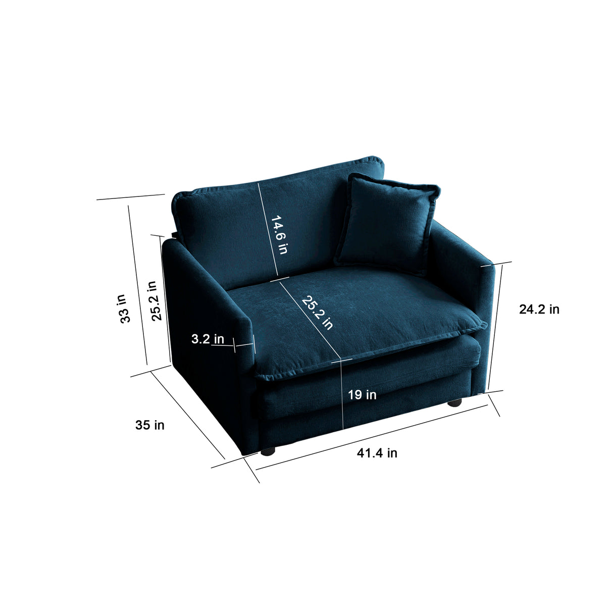 Comfy Deep Single Seat Sofa Upholstered Reading Armchair Living Room Chair Blue Chenille Fabric , 1 Toss Pillow - V.I.P Digital Presence