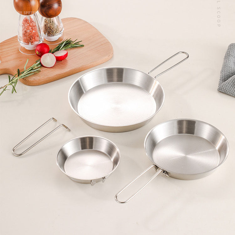 stainless steel folding handle frying pan outdoor flat bottomed frying pan mini frying pan portable frying pan camping equipment - V.I.P Digital Presence
