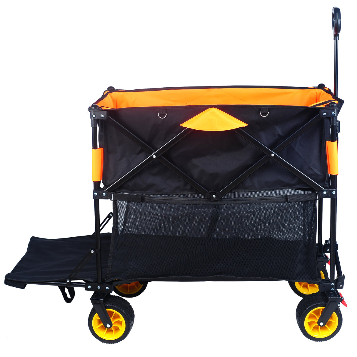 Big large capacity Folding cart Extra Long Extender Wagon Cart Folding Wagon Garden Shopping Beach Cart (black +orange) - V.I.P Digital Presence