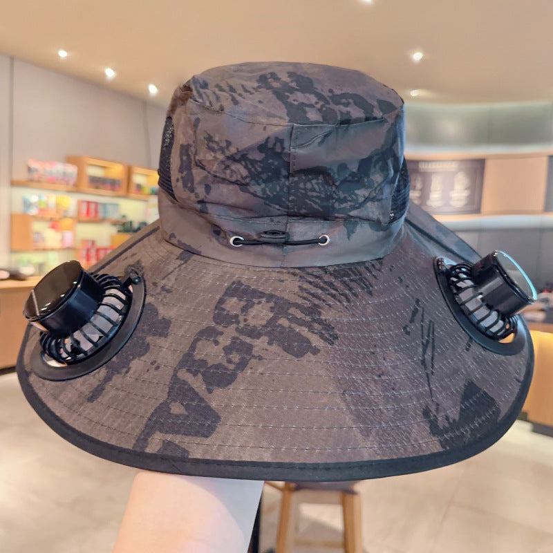 Solar powered fan large brim hat men's outdoor sunshade hat mountain climbing fisherman hat - V.I.P Digital Presence