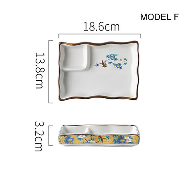 Dumpling plate sushi plate round square plate with soy sauce and vinegar partitioned snack plate ceramic plate for home use - V.I.P Digital Presence