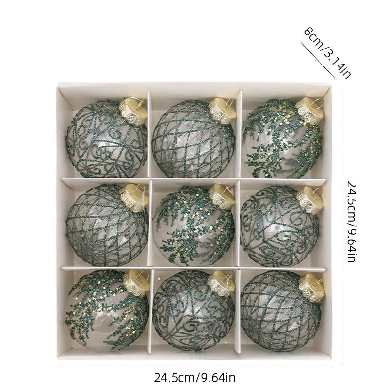 Christmas decorations 8cm/9PCS transparent PET painted Christmas ball gift box set Christmas tree pendant - V.I.P Digital Presence