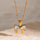 Stainless Steel Inlaid Zircon Bow Necklace - V.I.P Digital Presence
