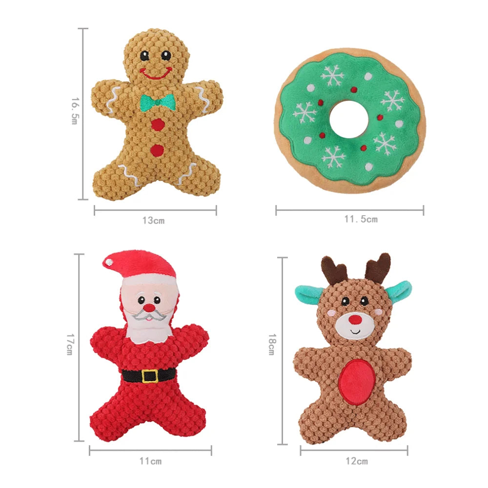 Xmas Pet Dog Plush Noise Chewing Toy Santa Elk Gingerbread Man Donut Cat Dog Christmas Series Cartoon Dog Toy Plush Squeak Toy - V.I.P Digital Presence