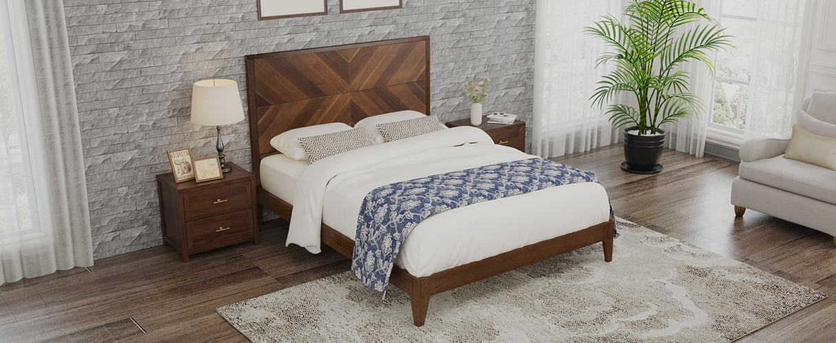 Mid-Century Modern Platform Bed Wood Slat Support with No Box Spring Needed,Full, Walnut - V.I.P Digital Presence