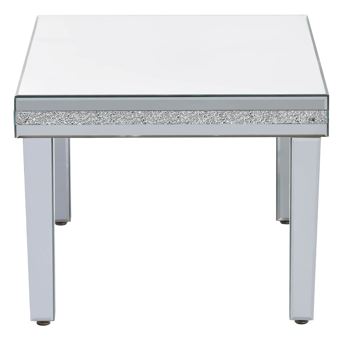 The ON-TRANS stylish modern glass mirrored coffee table features a crystal design and adjustable height legs in silver - V.I.P Digital Presence