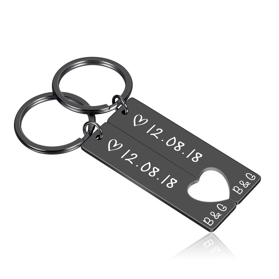 Personalized Heart Keychain Set  Engraved King Date and Name Love Keyring Gift for Couples Girlfriend Boyfriends Key Chain Rings - V.I.P Digital Presence