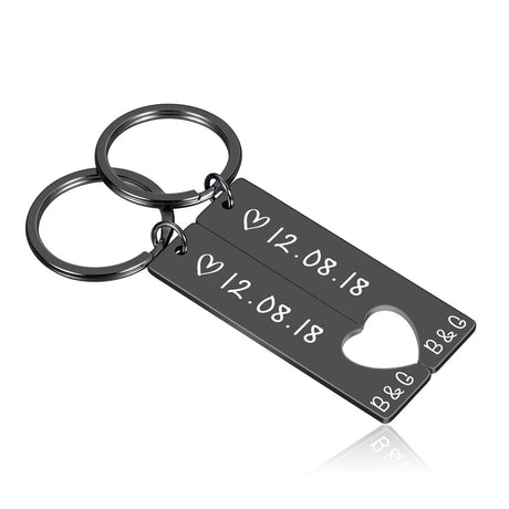 Personalized Heart Keychain Set  Engraved King Date and Name Love Keyring Gift for Couples Girlfriend Boyfriends Key Chain Rings - V.I.P Digital Presence