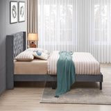 Velvet Button Tufted-Upholstered Bed with Wings Design - Strong Wood Slat Support - Easy Assembly - Gray Queen platform bed - V.I.P Digital Presence