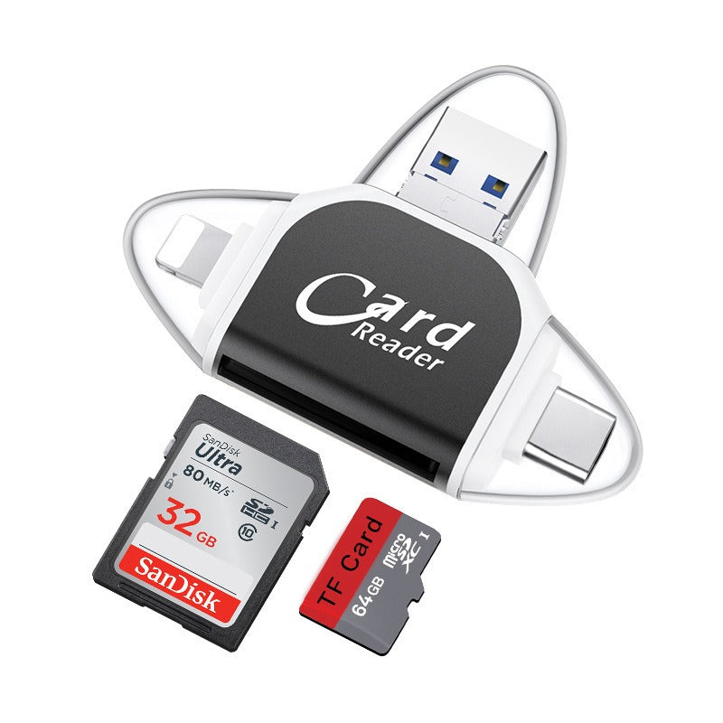 Plug and play for Apple and Android phones multifunctional card reader four in one multifunctional TF card SD card - V.I.P Digital Presence